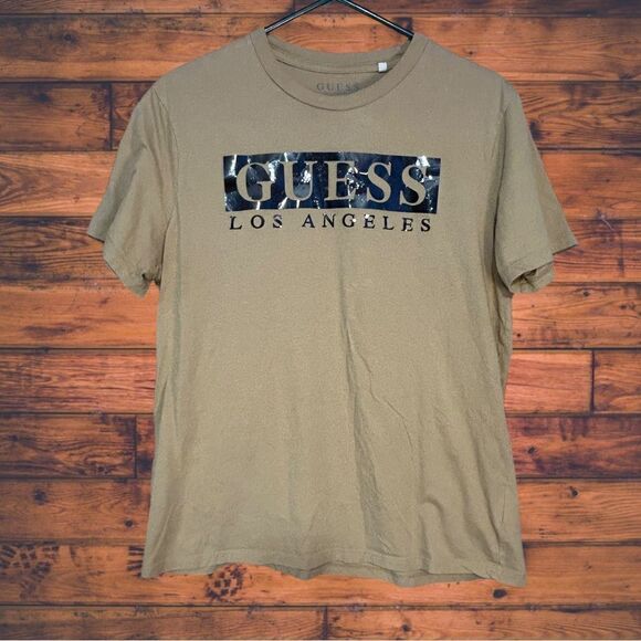 5 for $25🔥Guess Los Angeles Tan Short Sleeve T-Shirt Medium - Picture 1 of 6
